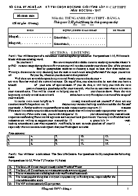 Đề thi chọn học sinh giỏi tỉnh môn Tiếng Anh Lớp 11 - Bảng A - Năm học 2016-2017 - Sở GD & ĐT Nghệ An (Có đáp án)